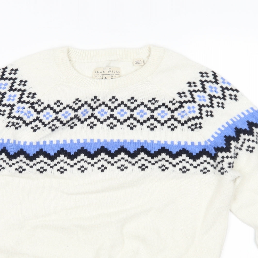 Jack Wills Womens White Fair Isle Knit Pullover Jumper Size 8