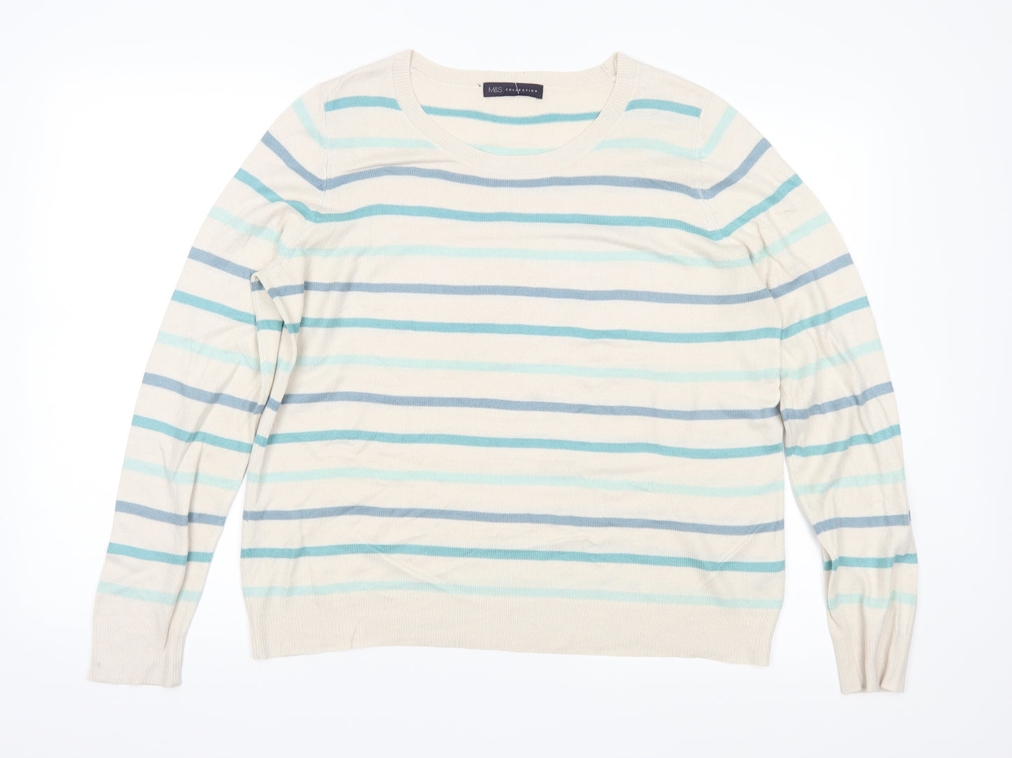 Marks and Spencer Womens Beige Striped Knit Pullover Jumper Size 14