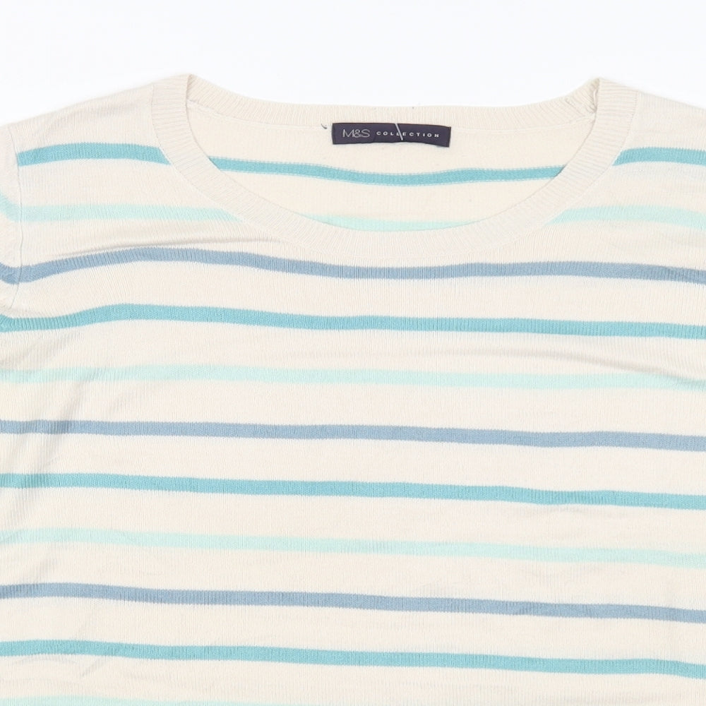 Marks and Spencer Womens Beige Striped Knit Pullover Jumper Size 14