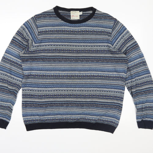 Topman Mens Blue Fair Isle Knit Pullover Jumper Size L