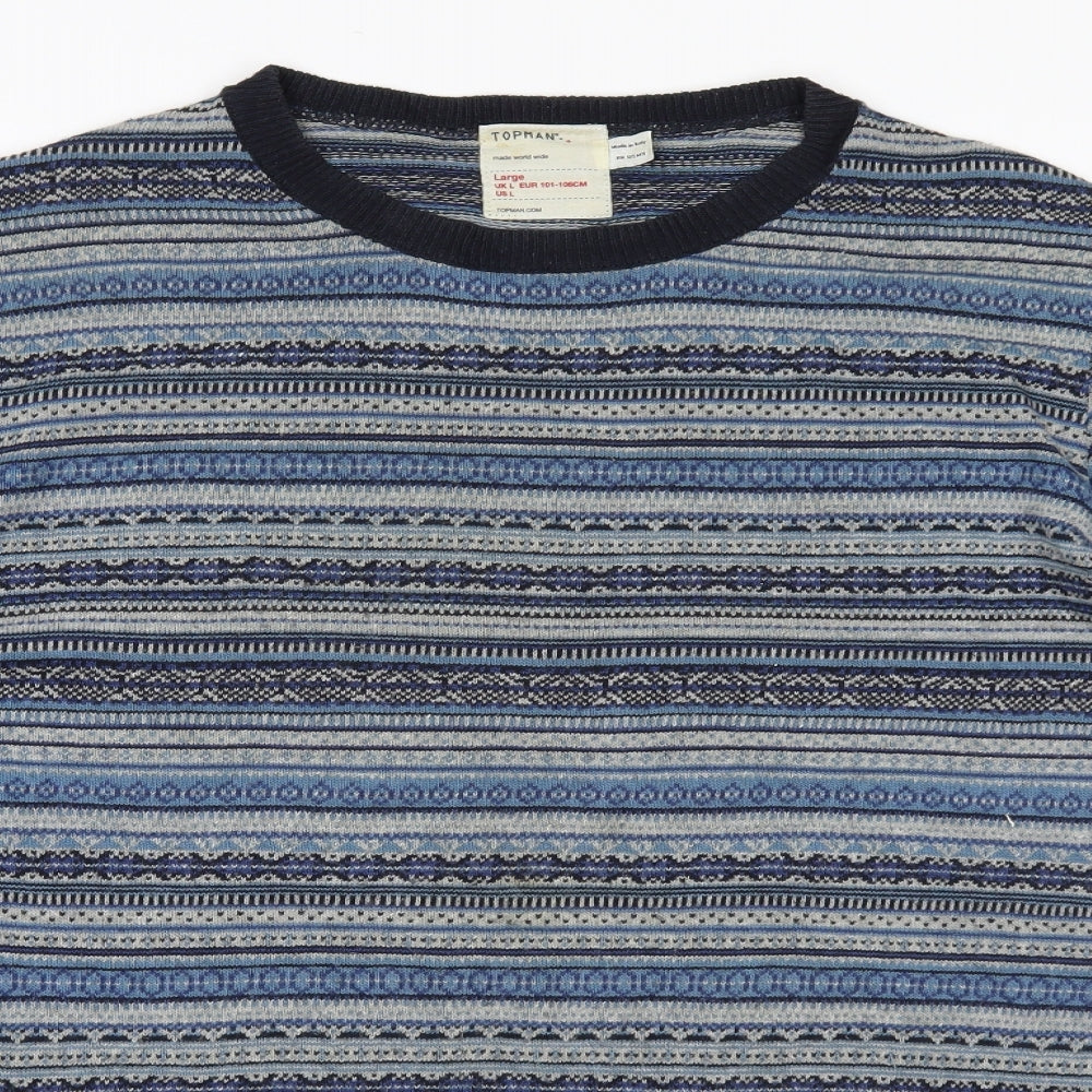 Topman Mens Blue Fair Isle Knit Pullover Jumper Size L