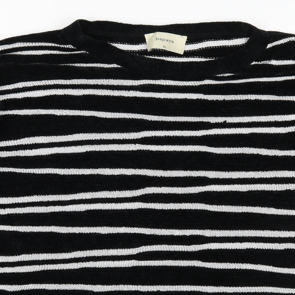 Papaya Womens Black Geometric Knit Pullover Jumper Size XL