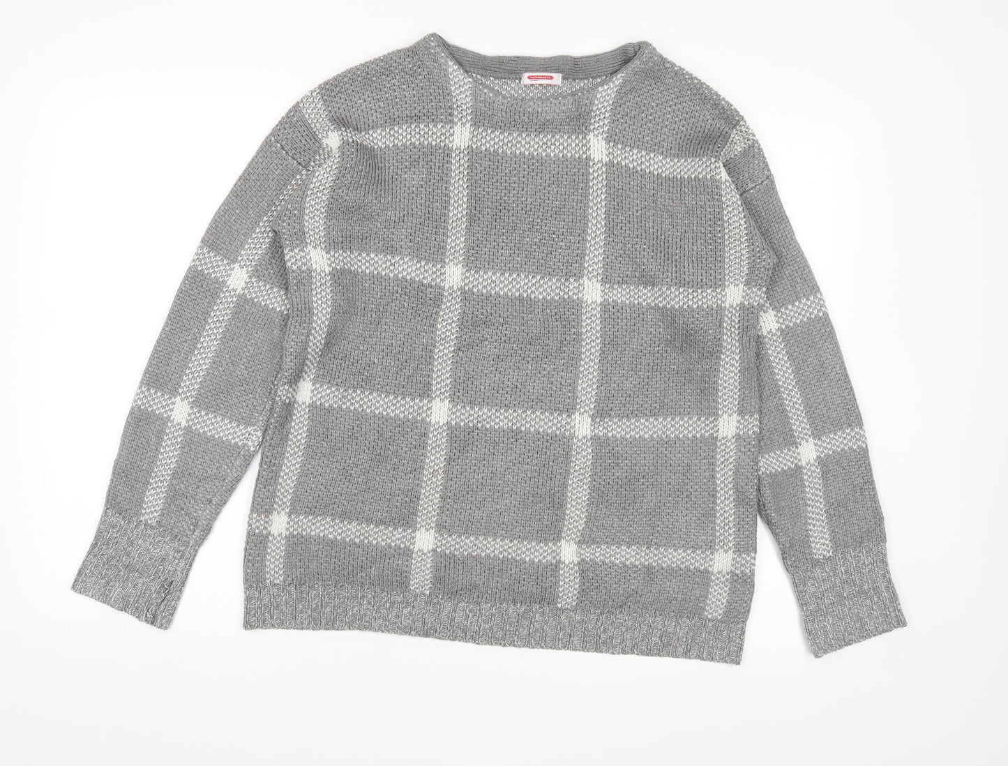 Damart Womens Grey Check Knit Pullover Jumper Size S