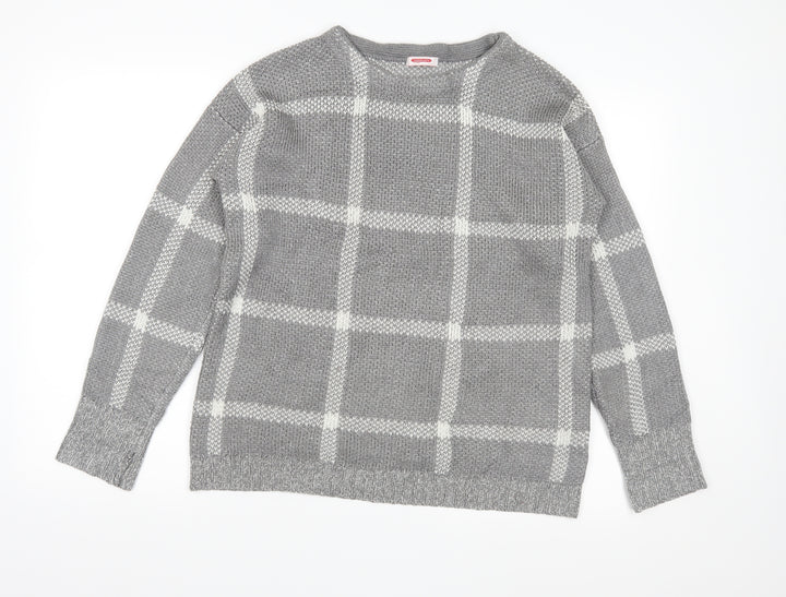 Damart Womens Grey Check Knit Pullover Jumper Size S