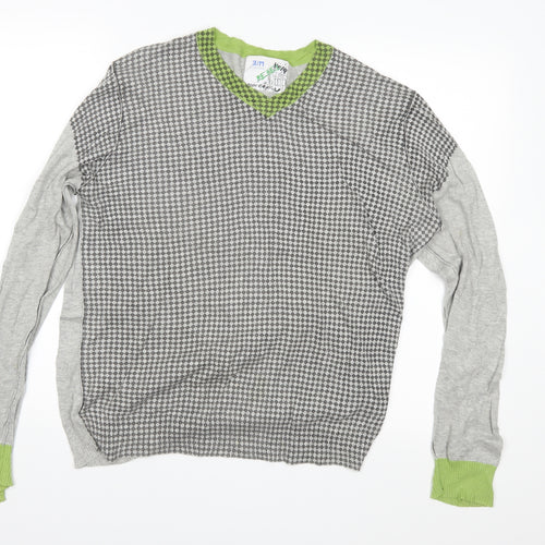 Green Coast Mens Grey Check Knit Pullover Jumper Size M
