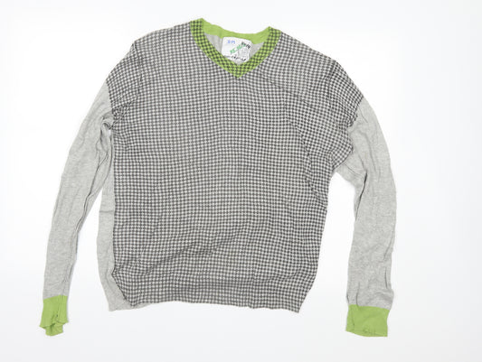 Front view of Green Coast men’s grey check knit jumper, size M