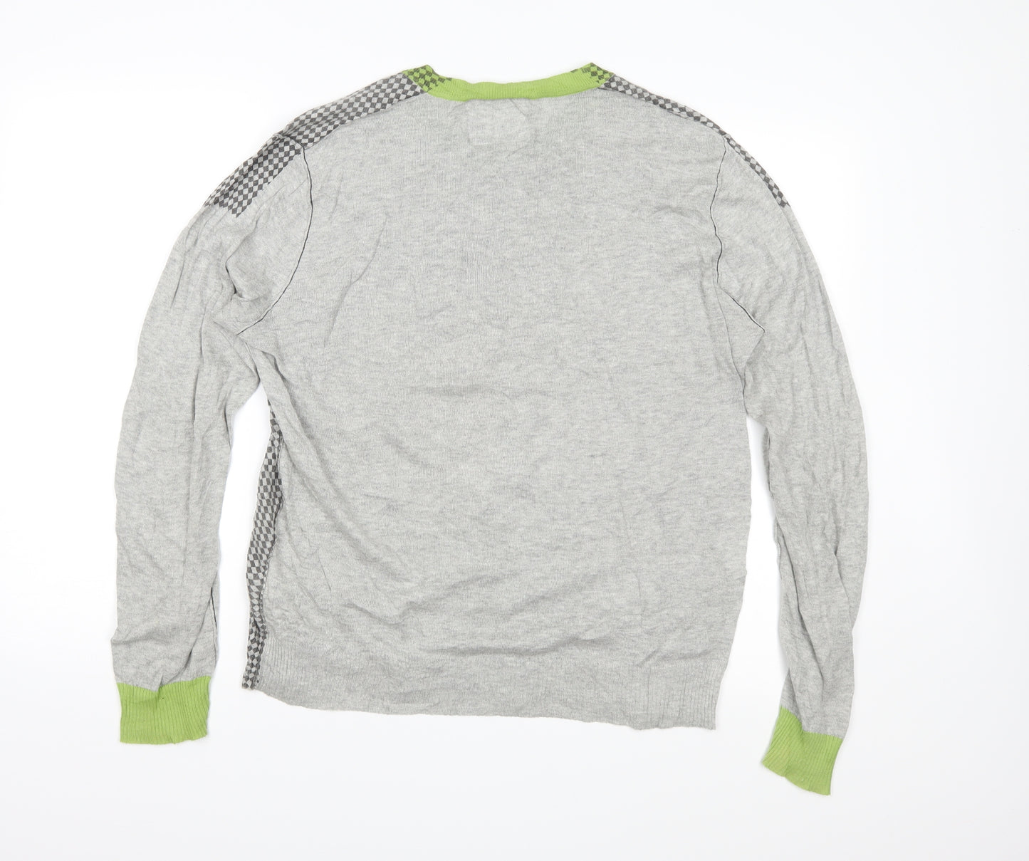 Green Coast Mens Grey Check Knit Pullover Jumper Size M