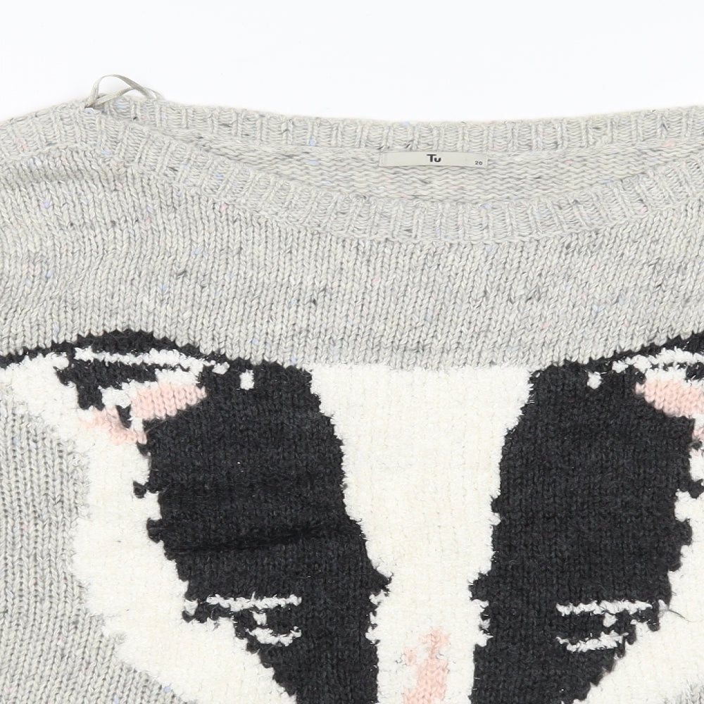 TU Womens Grey Fair Isle Knit Pullover Jumper Size 20