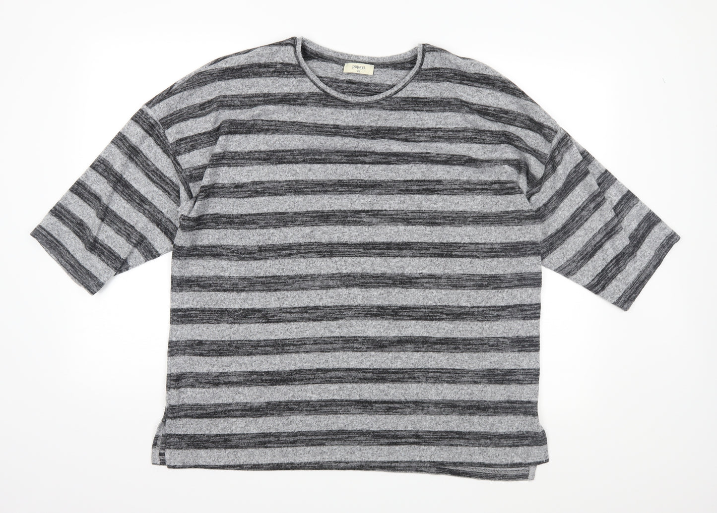 Papaya Womens Grey Striped Knit Basic T-Shirt Size XL