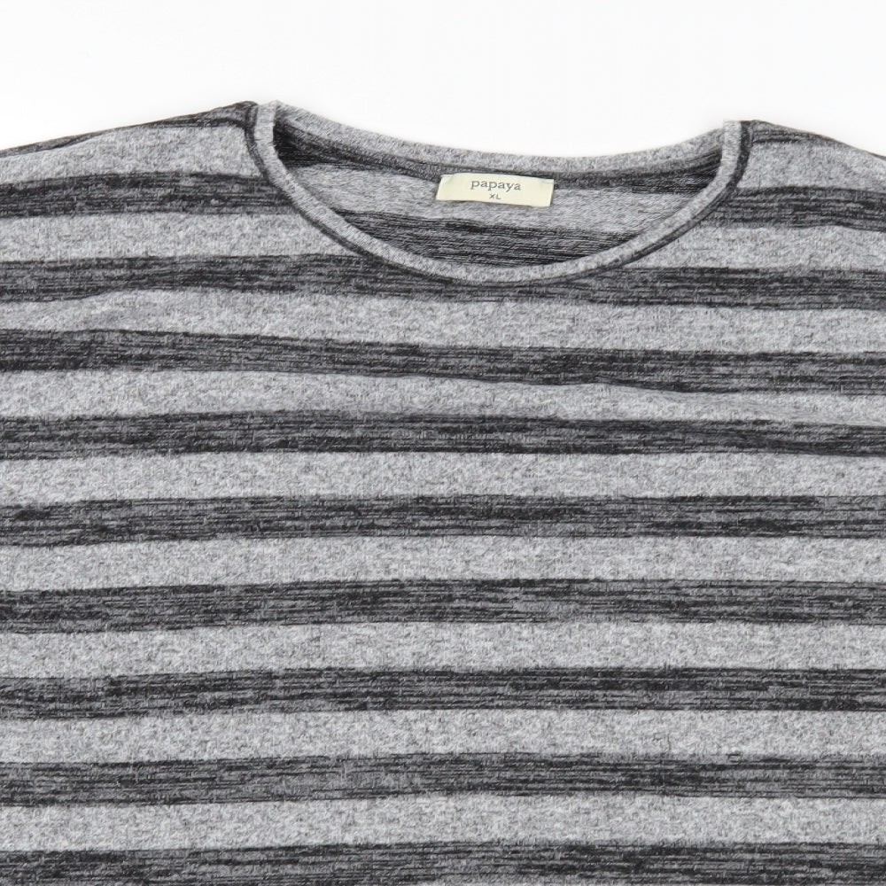 Papaya Womens Grey Striped Knit Basic T-Shirt Size XL