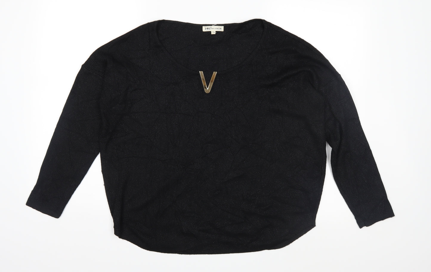 J&S Millenium Womens Black  Knit Pullover Jumper Size L