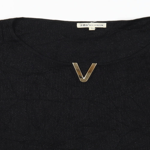 J&S Millenium Womens Black  Knit Pullover Jumper Size L
