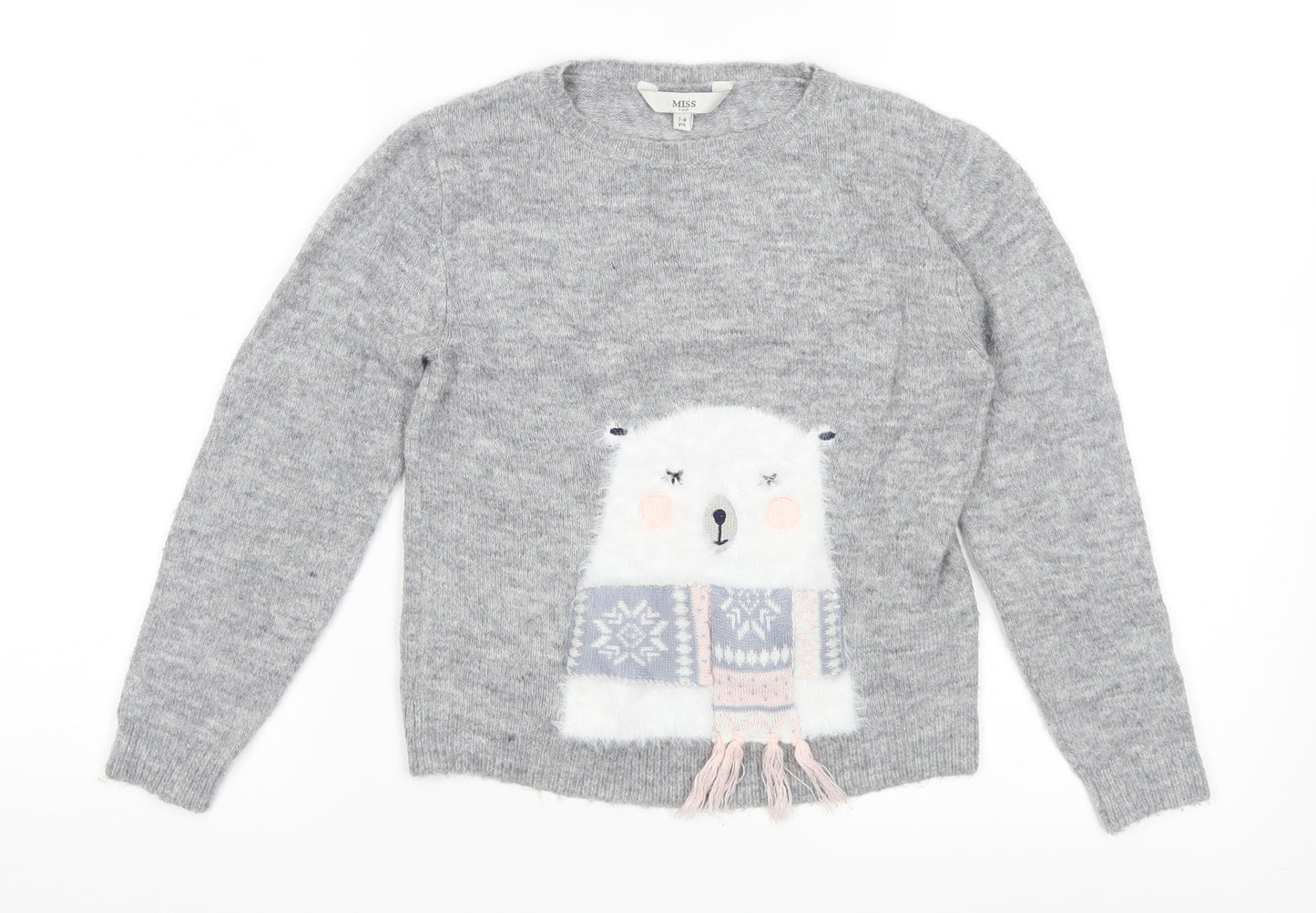 E-vie Girls Grey Fair Isle Knit Pullover Jumper Size 7-8 Years