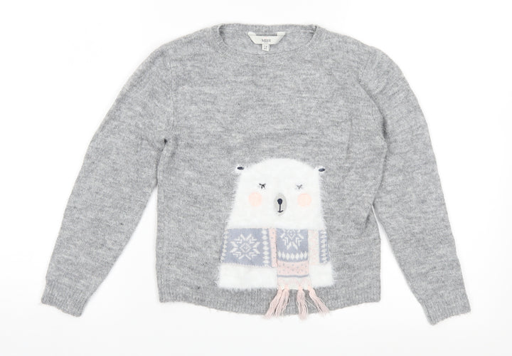 E-vie Girls Grey Fair Isle Knit Pullover Jumper Size 7-8 Years