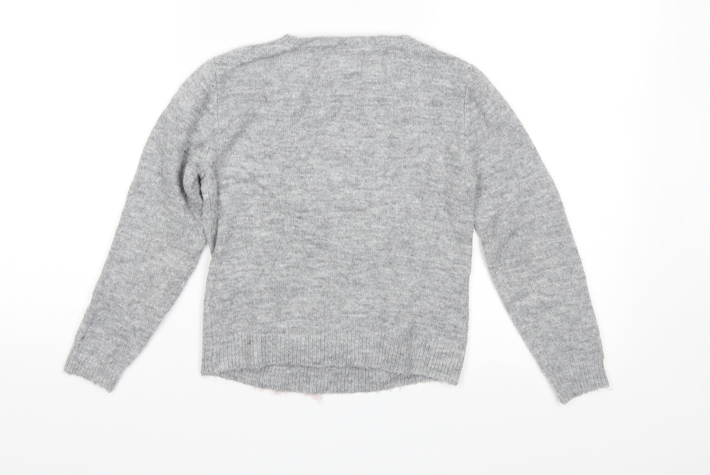 E-vie Girls Grey Fair Isle Knit Pullover Jumper Size 7-8 Years