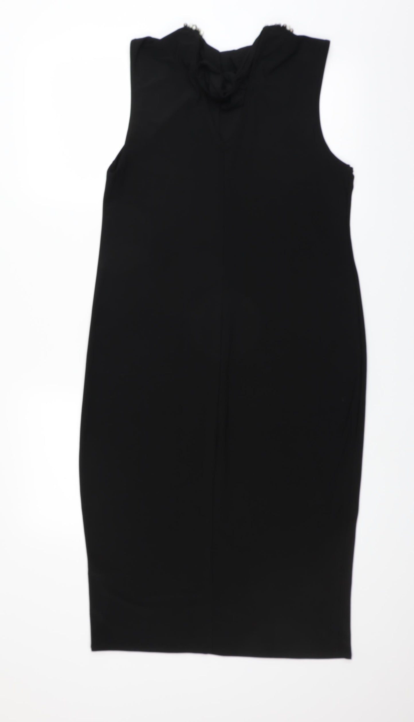 Preworn Womens Black   Pencil Dress    - beaded neckline