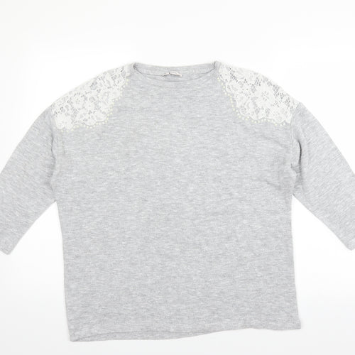 Sainsburys Womens Grey   Pullover Jumper Size 14  - lace and beads on shoulders