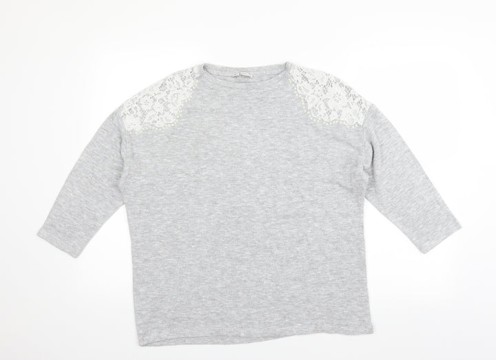 Sainsburys Womens Grey Pullover Jumper Size 14 - lace and beads on shoulders