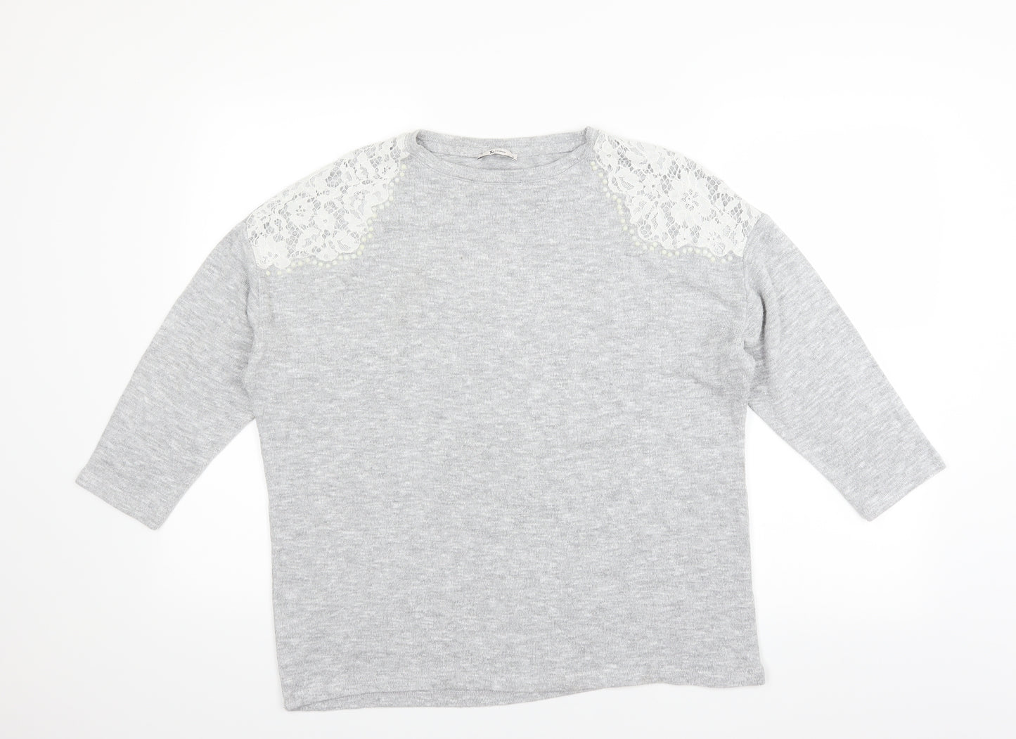 Sainsburys Womens Grey   Pullover Jumper Size 14  - lace and beads on shoulders