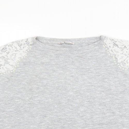 Sainsburys Womens Grey   Pullover Jumper Size 14  - lace and beads on shoulders