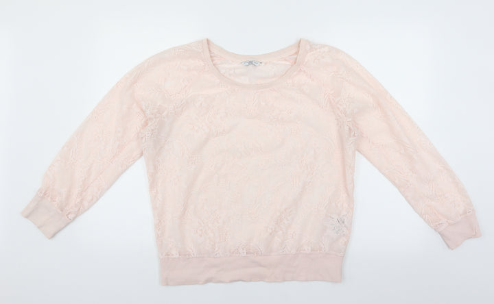 New Look Womens Pink Floral  Pullover Sweatshirt Size 14  - sheer lace