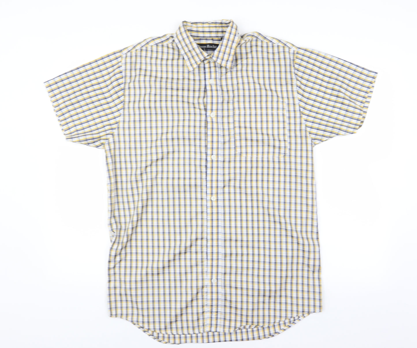 Pierre Roche Mens Blue Plaid   Button-Up Size M