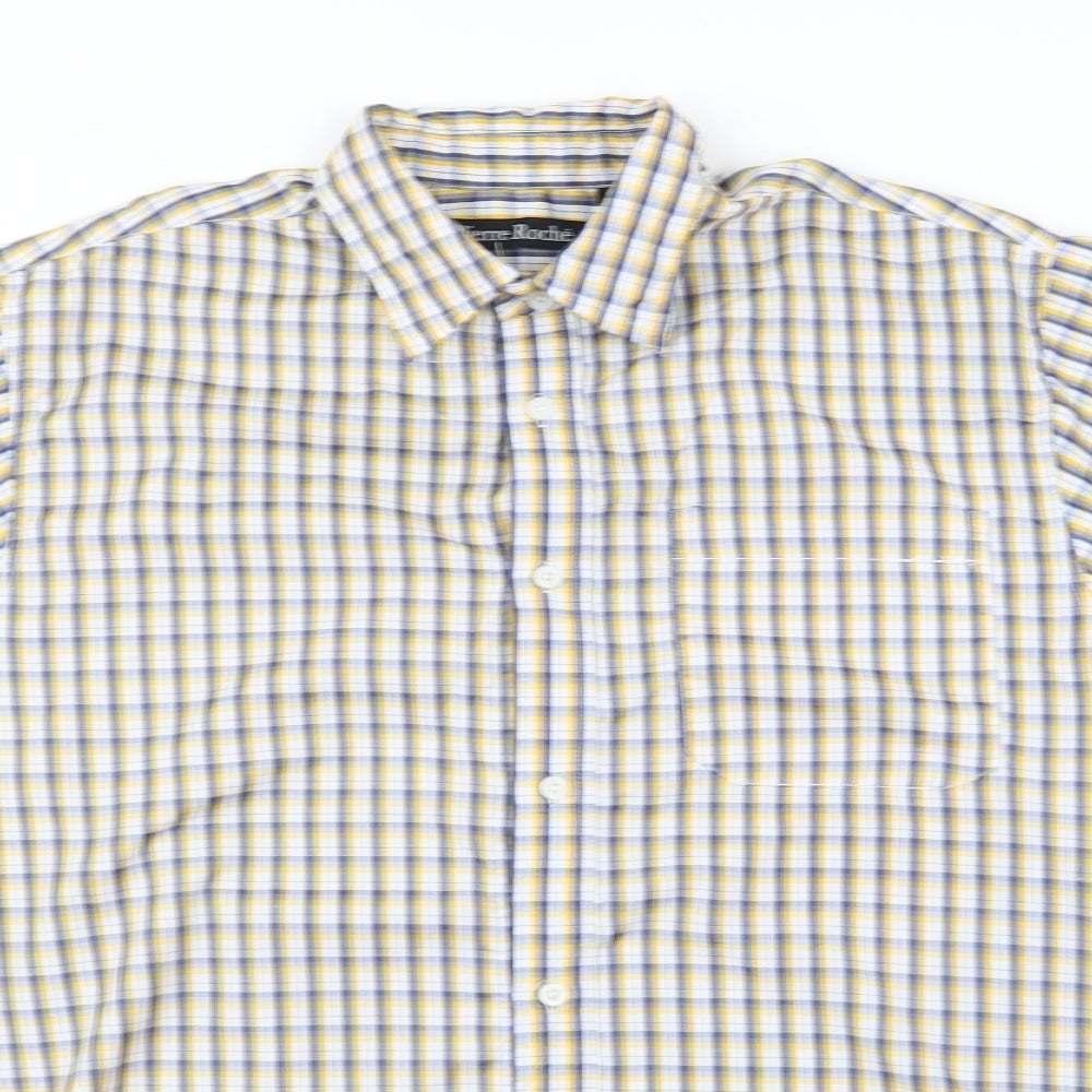 Pierre Roche Mens Blue Plaid   Button-Up Size M