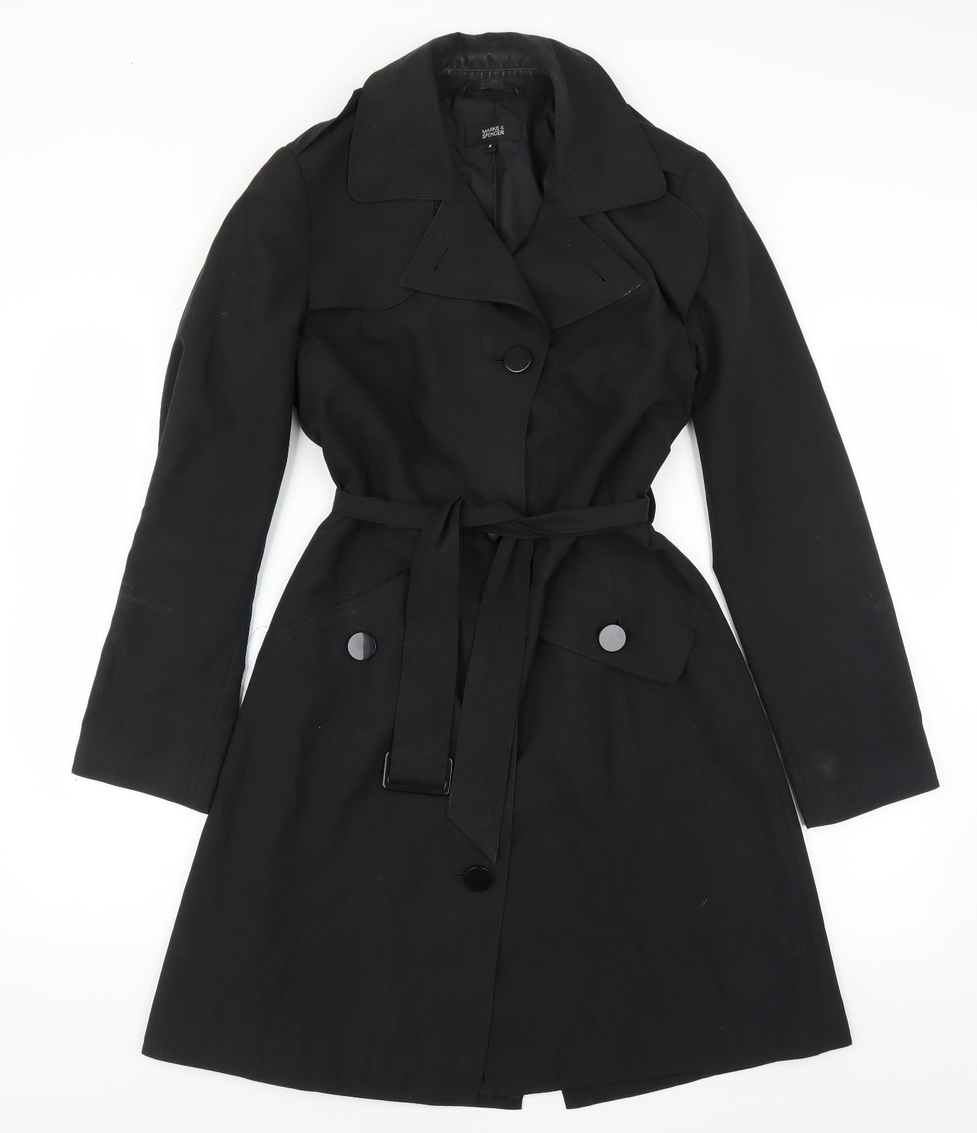Marks and Spencer Womens Black   Trench Coat Jacket Size 8