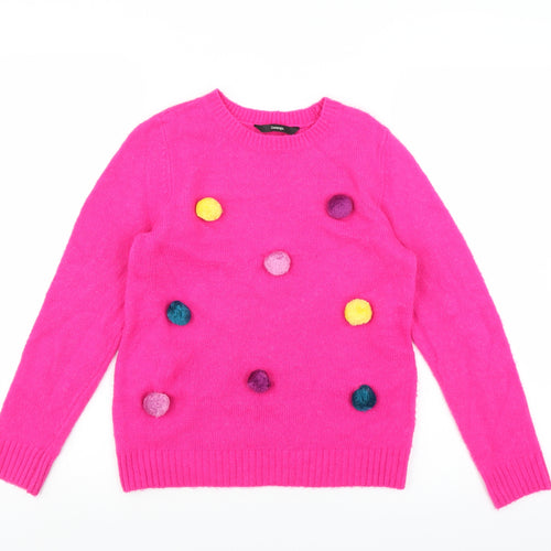 George Girls Pink   Pullover Jumper Size 9-10 Years  - pom pom