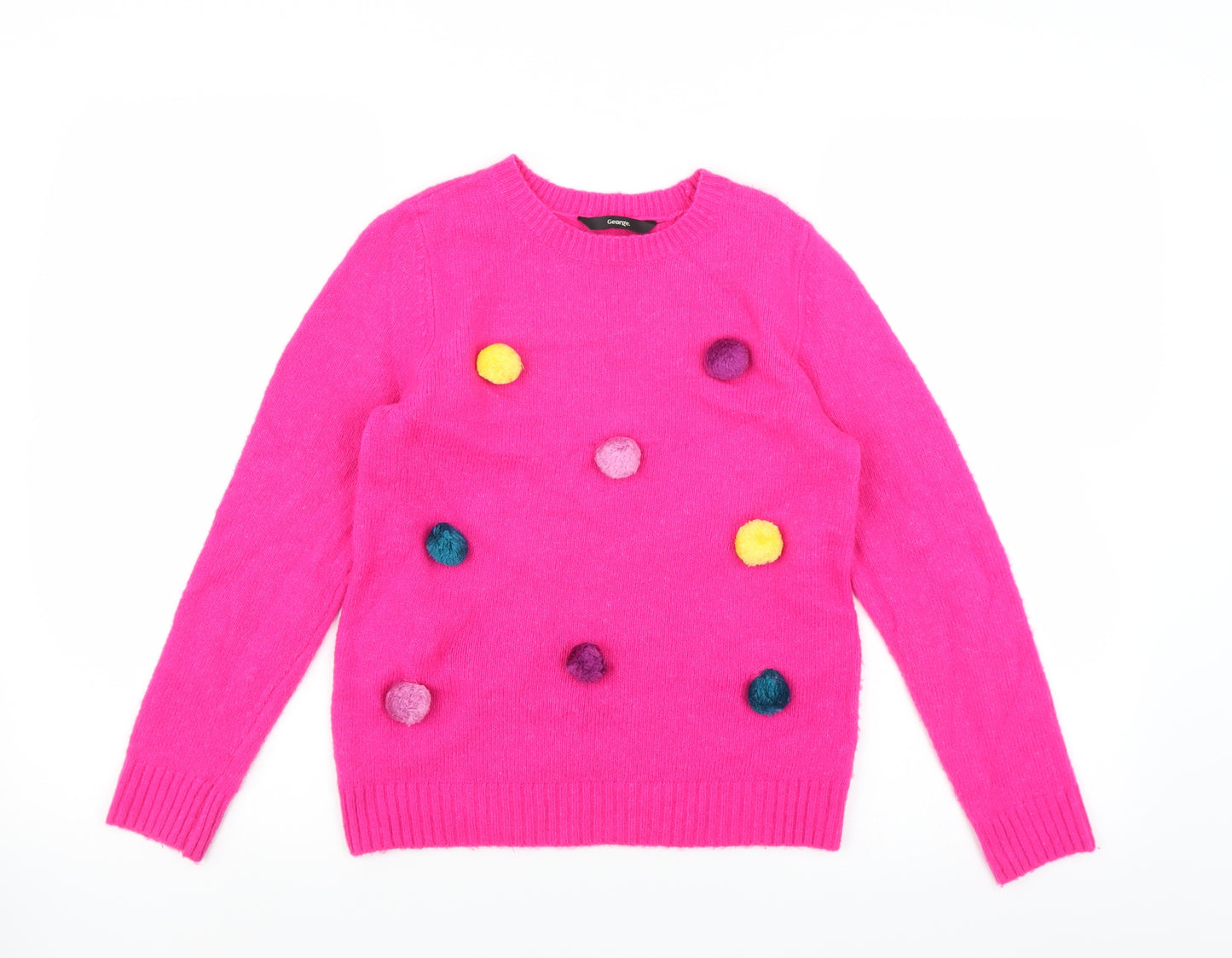 George Girls Pink   Pullover Jumper Size 9-10 Years  - pom pom