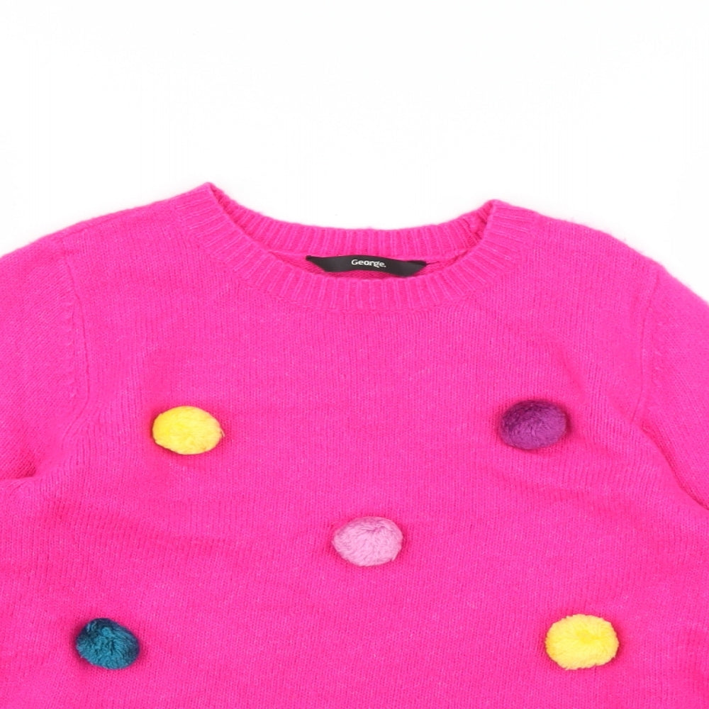 George Girls Pink   Pullover Jumper Size 9-10 Years  - pom pom