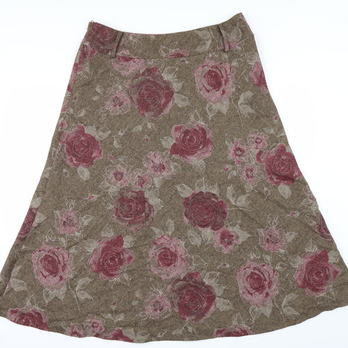 Per Una Womens Green Floral  A-Line Skirt Size 14