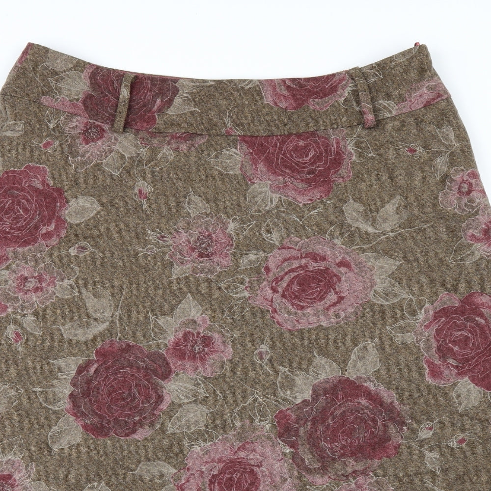 Per Una Womens Green Floral  A-Line Skirt Size 14