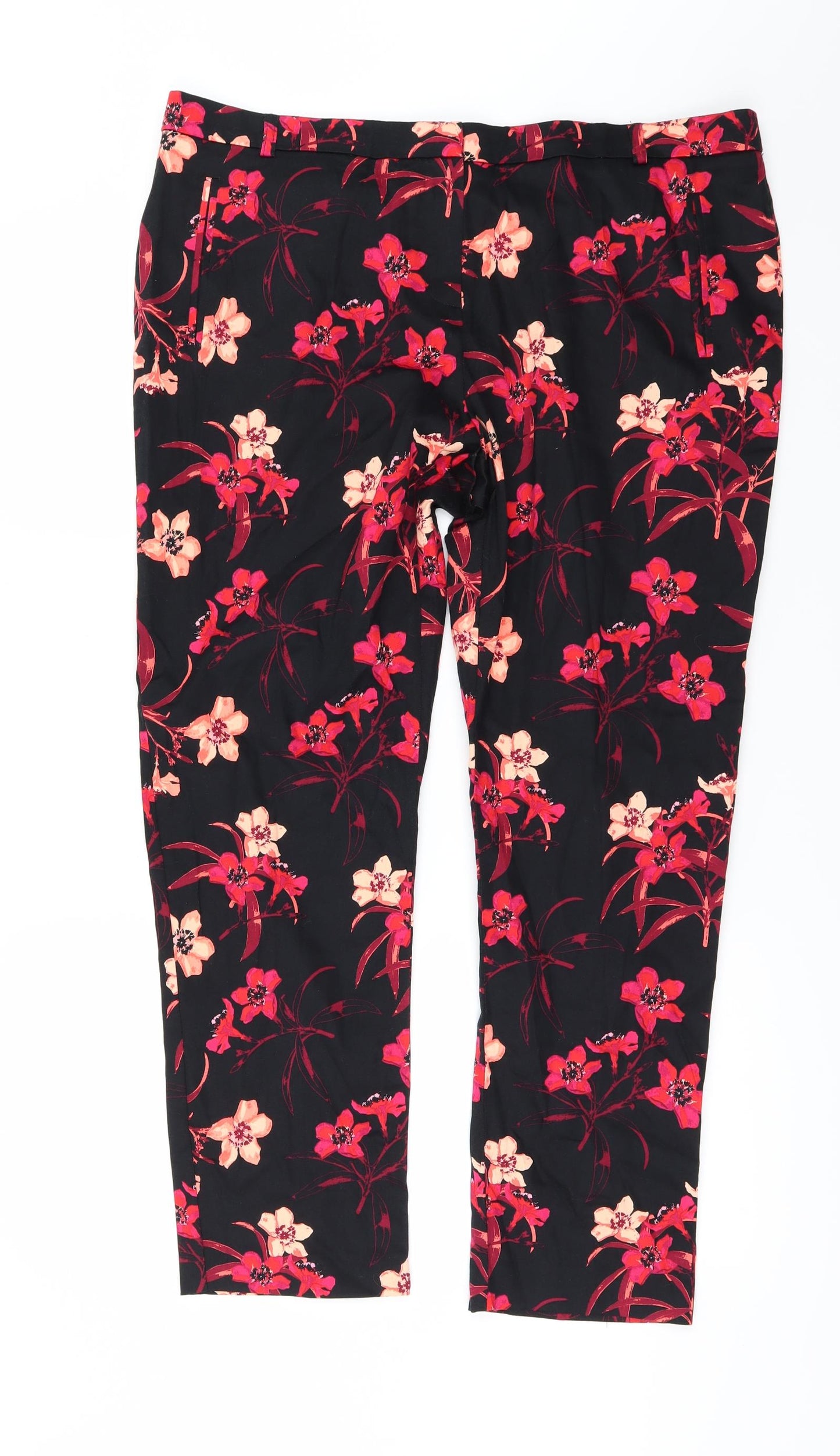 George Womens Black Floral  Trousers  Size 16 L27 in