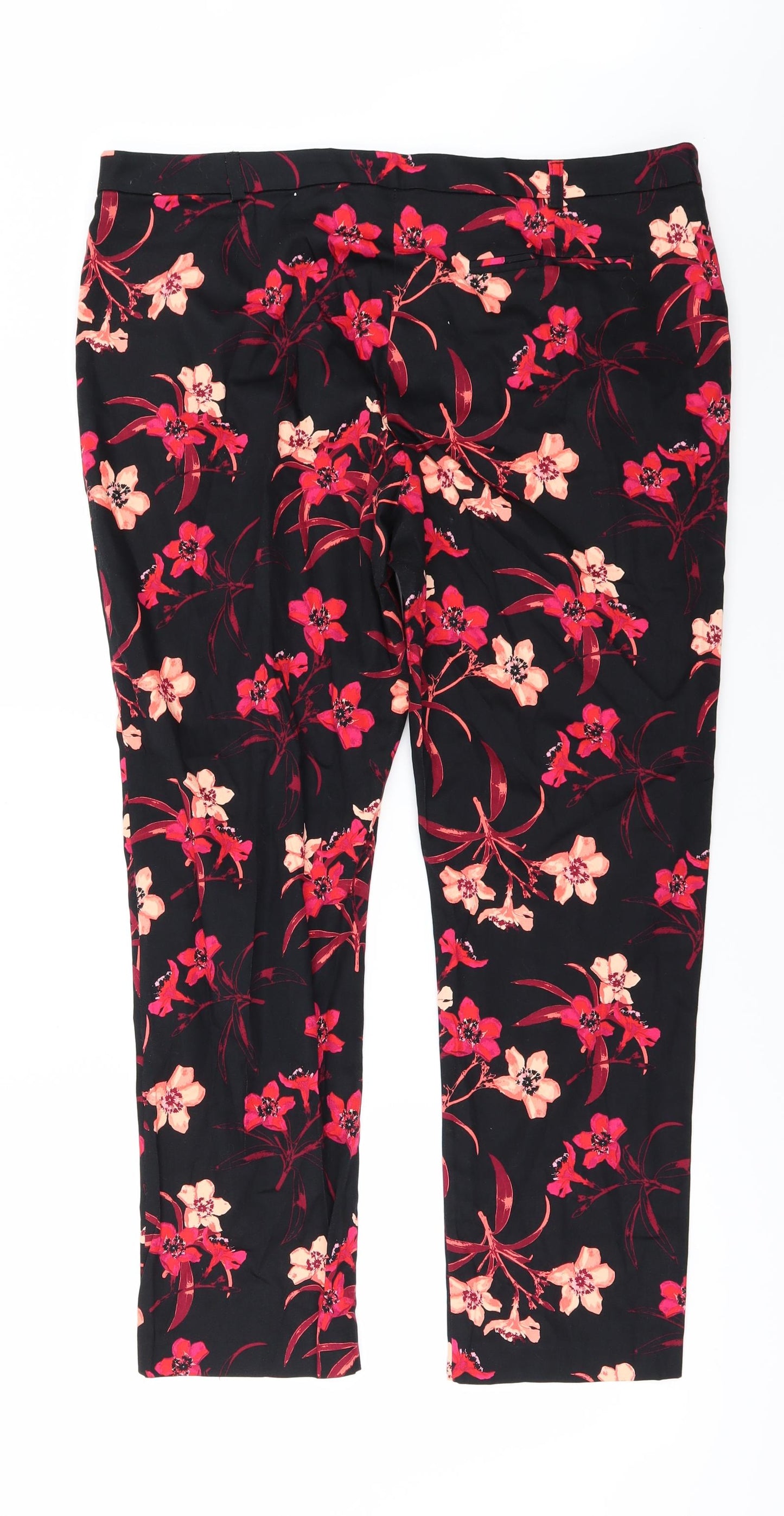George Womens Black Floral  Trousers  Size 16 L27 in