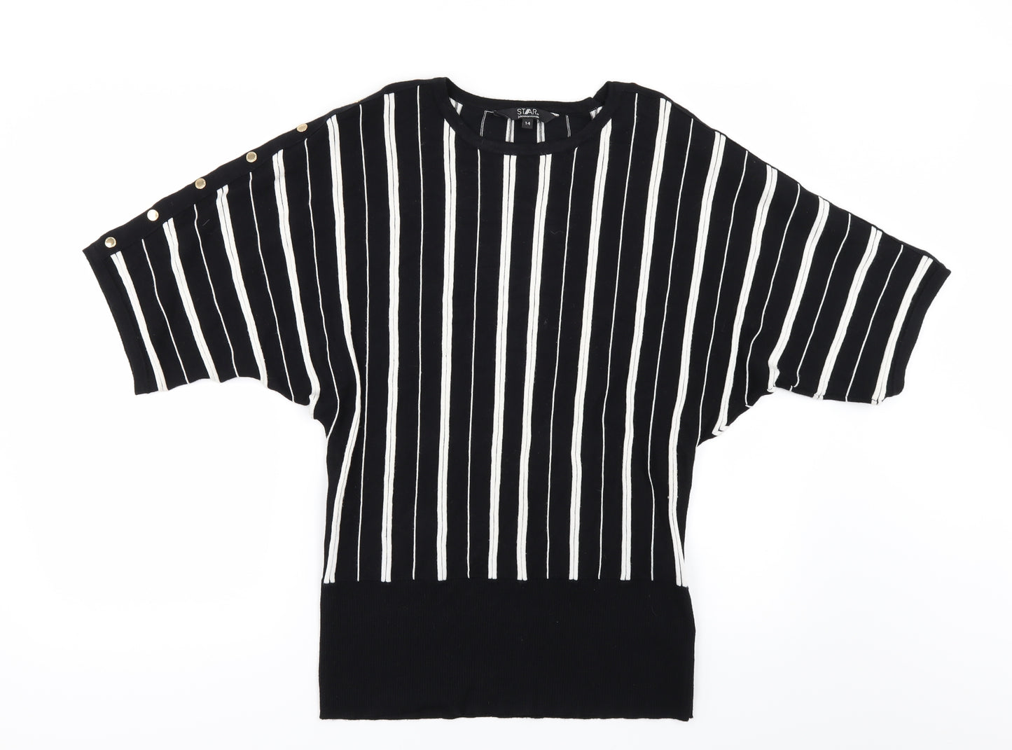 Debenhamsb Womens Black Striped  Pullover Jumper Size 14