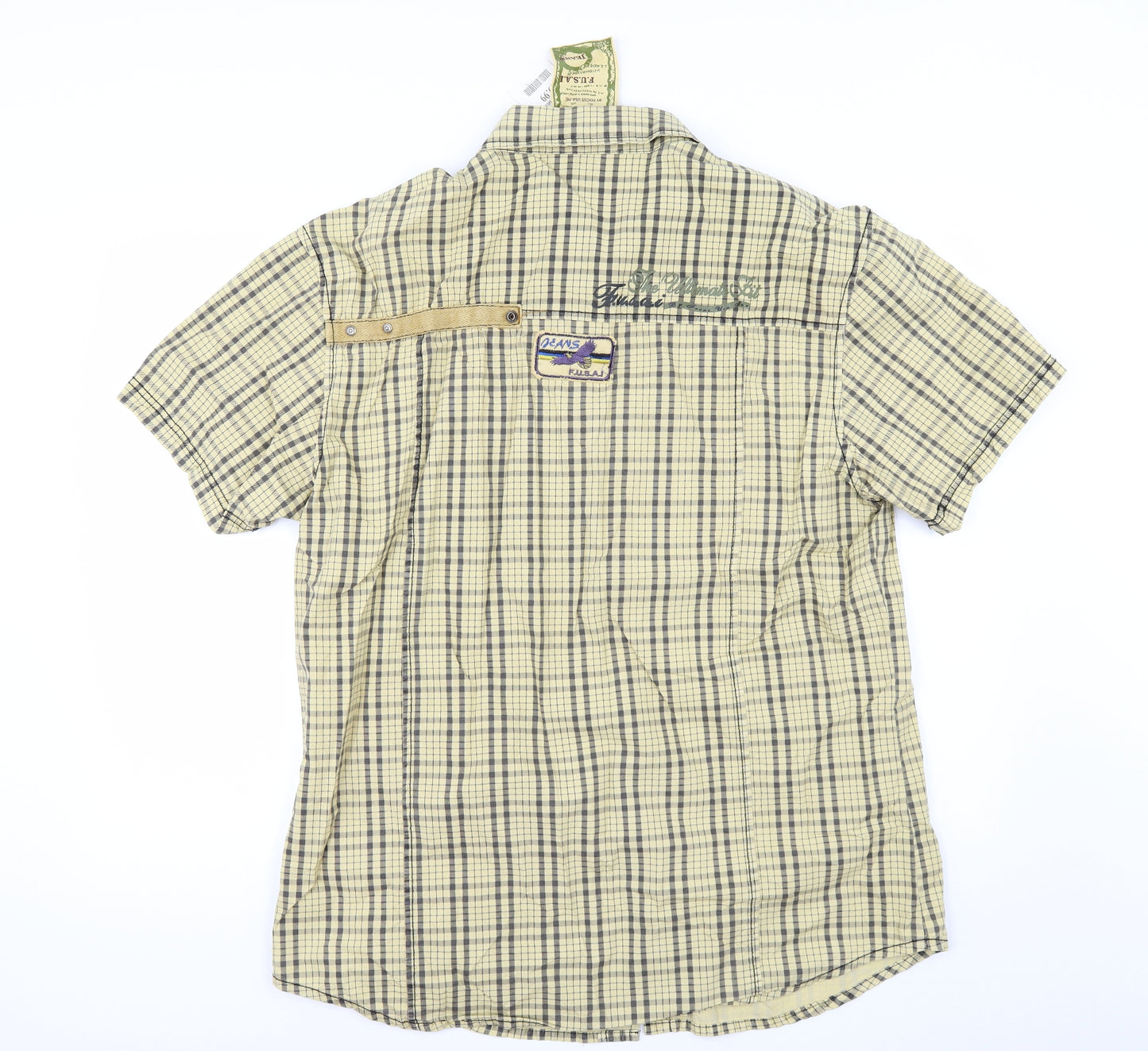 F.U.S.I.A Mens Yellow Check   Button-Up Size XL