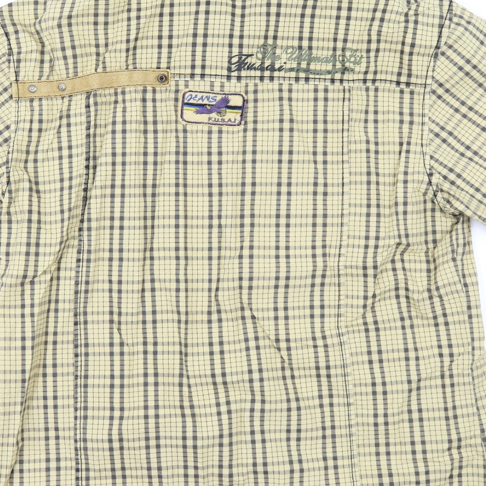 F.U.S.I.A Mens Yellow Check   Button-Up Size XL