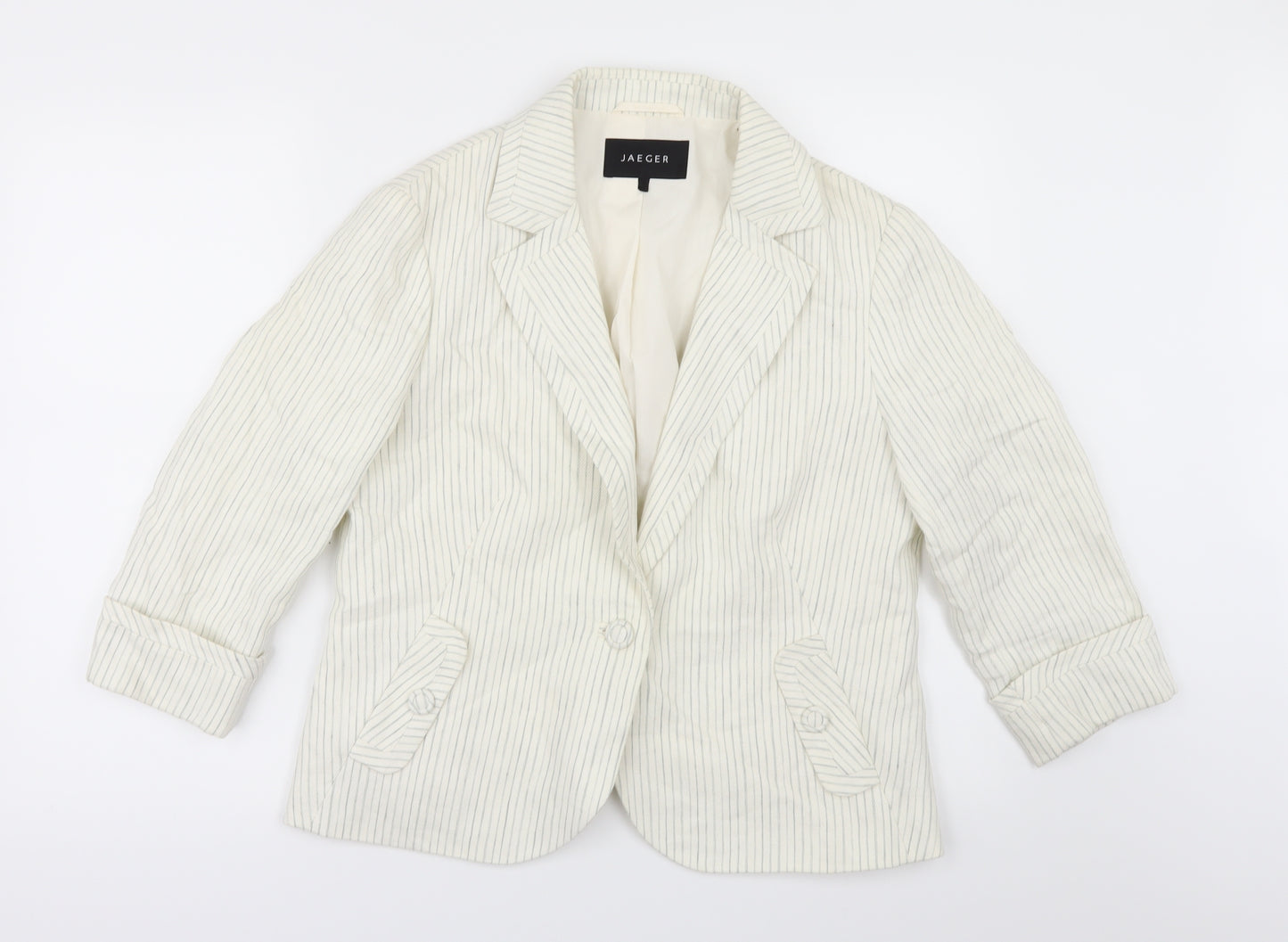 Jaeger Womens White Striped  Jacket  Size 14