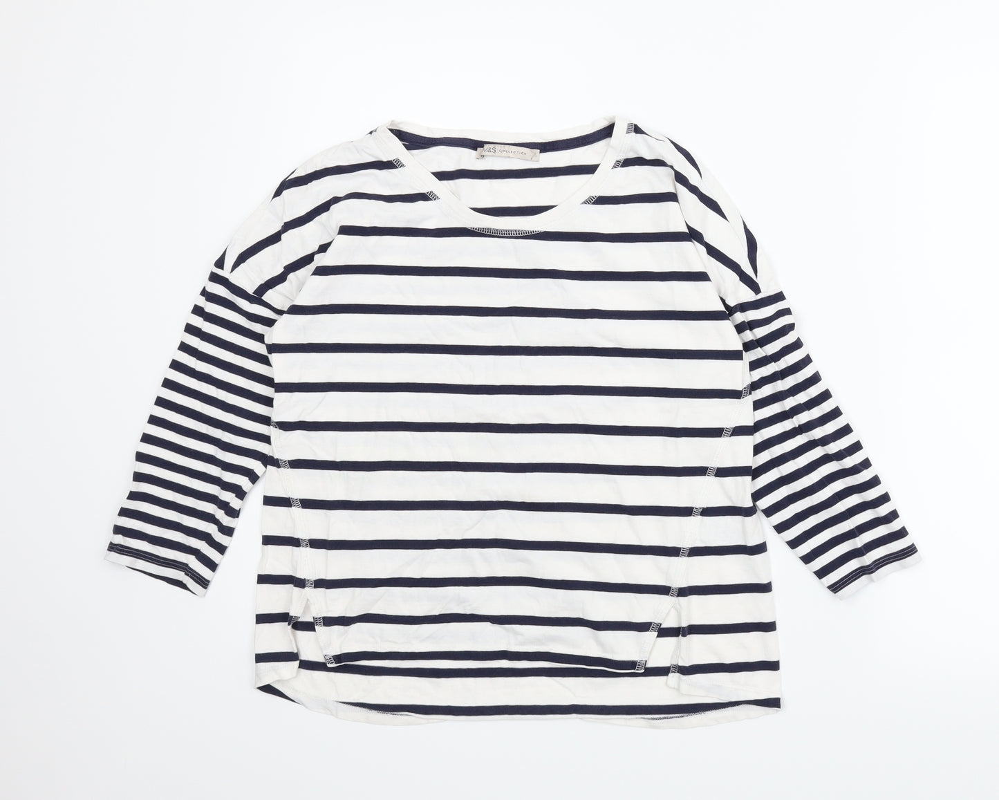 M&S Womens White Striped  Basic T-Shirt Size 12