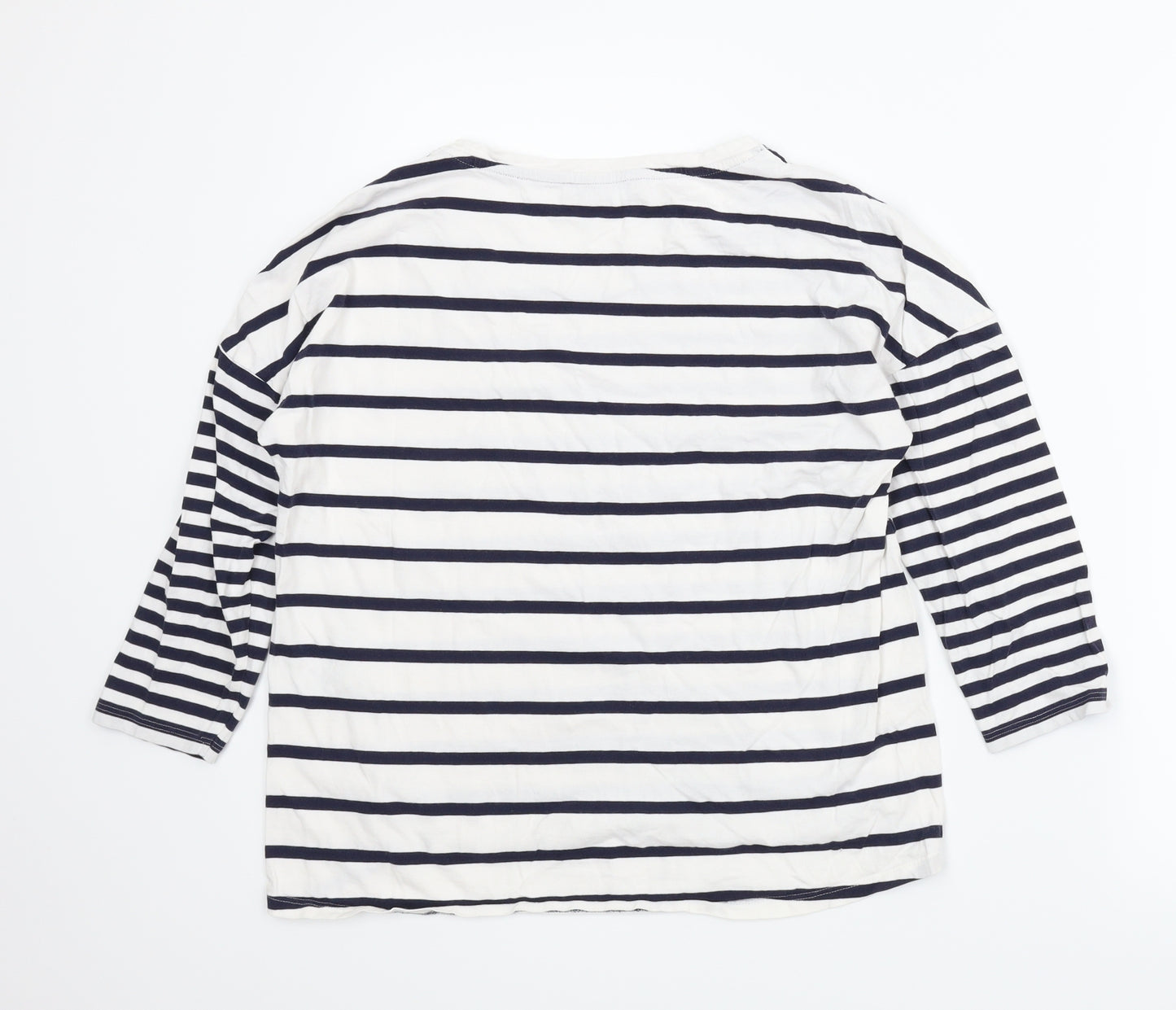 M&S Womens White Striped  Basic T-Shirt Size 12
