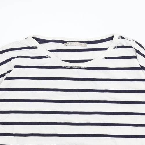 M&S Womens White Striped  Basic T-Shirt Size 12