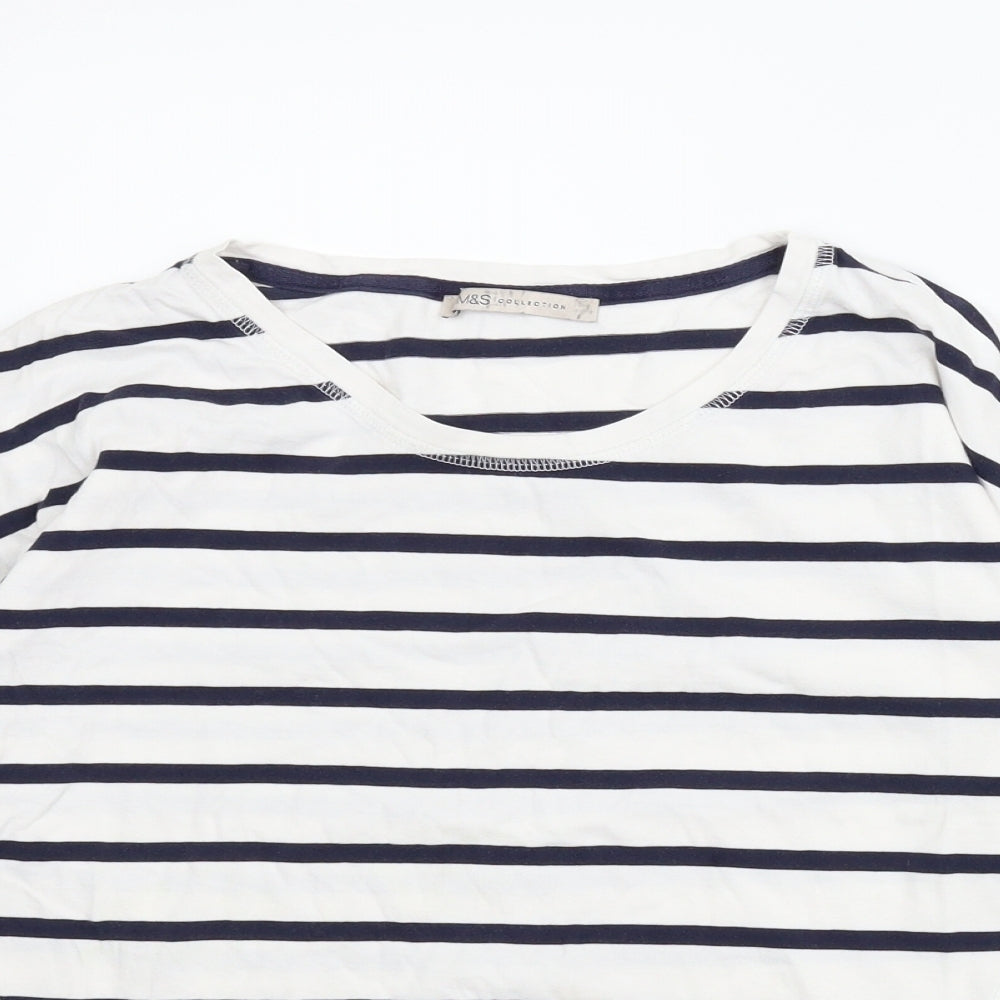 M&S Womens White Striped  Basic T-Shirt Size 12