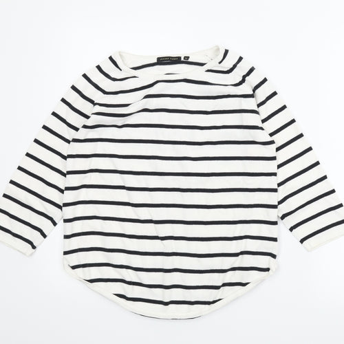Jeanne Pierre Womens White Striped  Pullover Jumper Size M