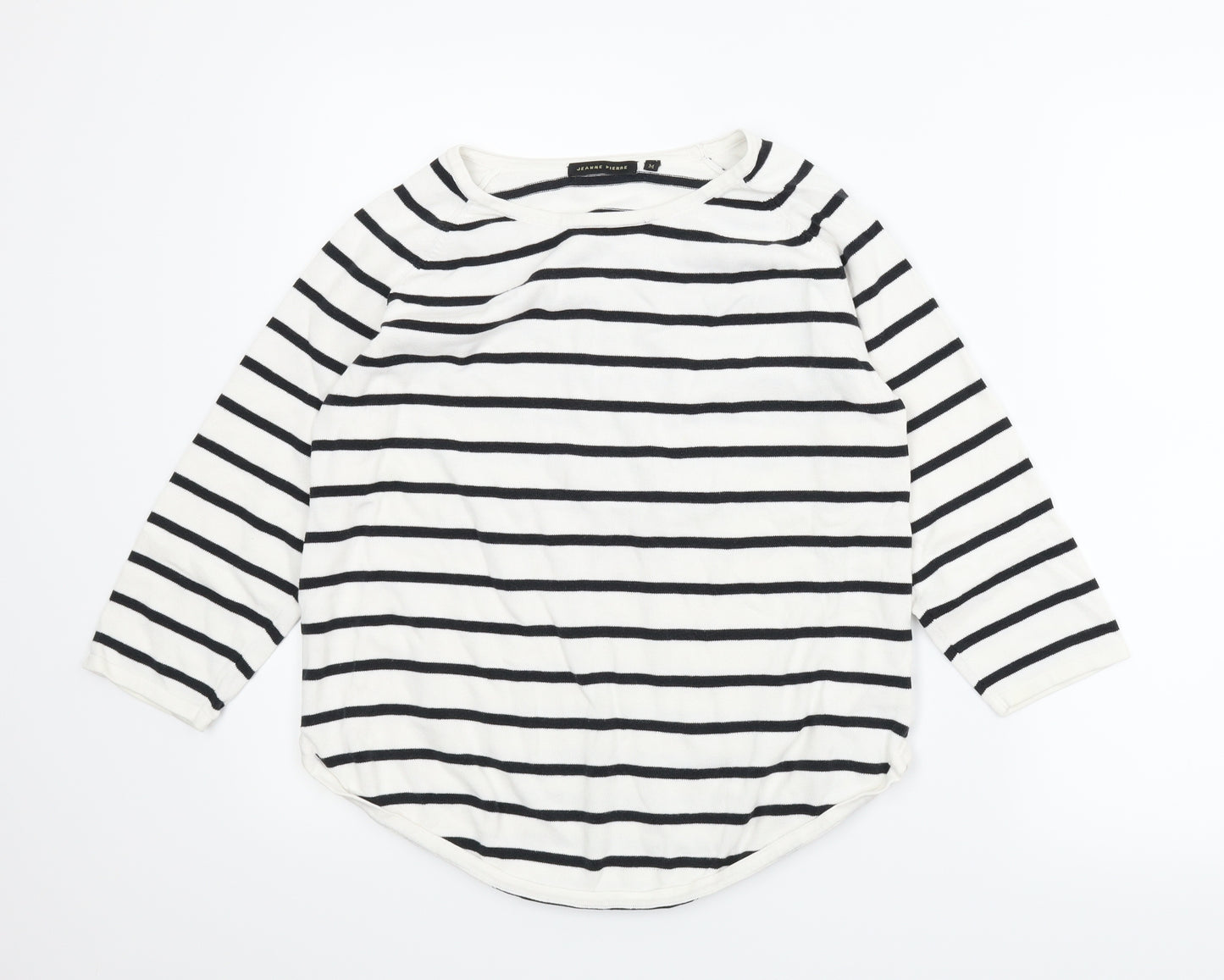 Jeanne Pierre Womens White Striped  Pullover Jumper Size M