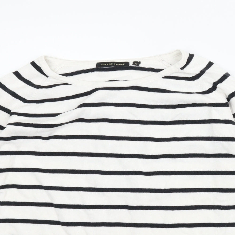 Jeanne Pierre Womens White Striped  Pullover Jumper Size M