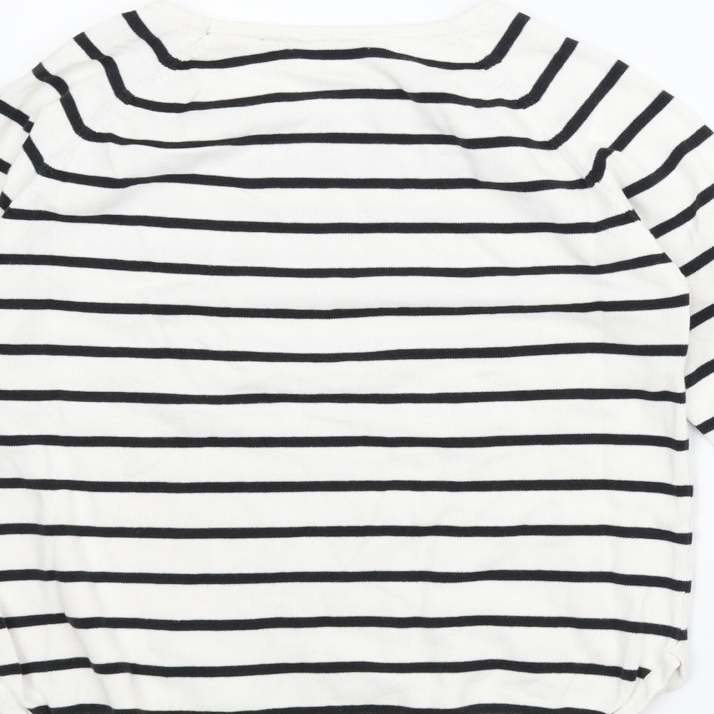 Jeanne Pierre Womens White Striped  Pullover Jumper Size M