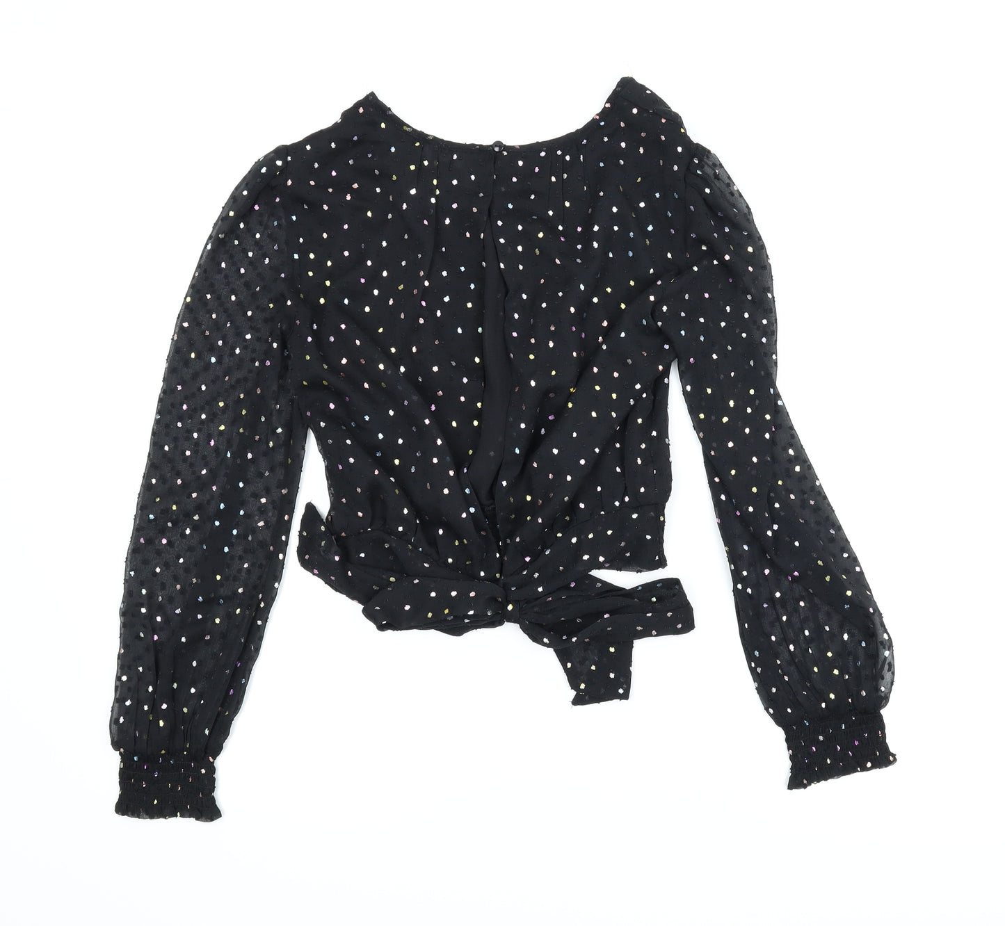 Lola Skye Womens Black Polka Dot  Wrap Blouse Size 6