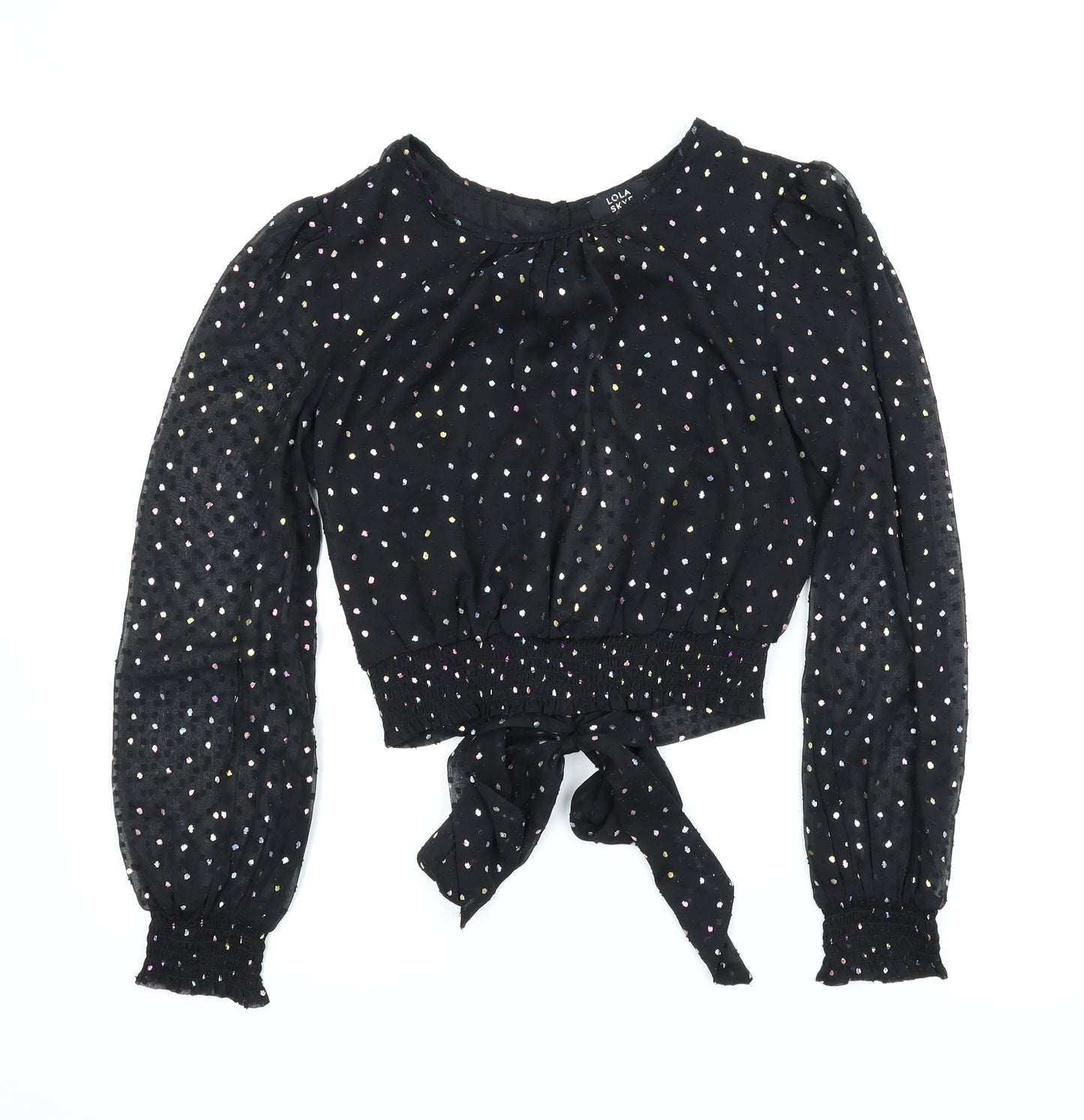 Lola Skye Womens Black Polka Dot  Wrap Blouse Size 6