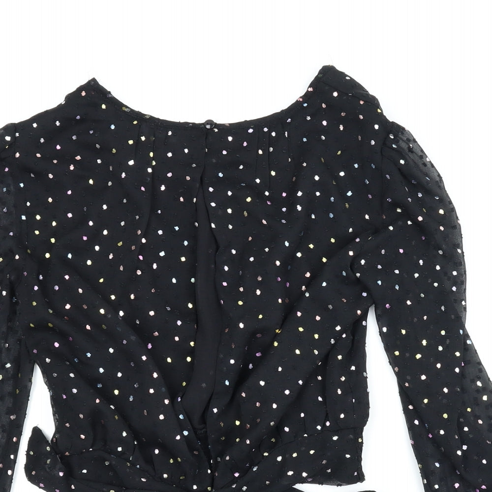 Lola Skye Womens Black Polka Dot  Wrap Blouse Size 6